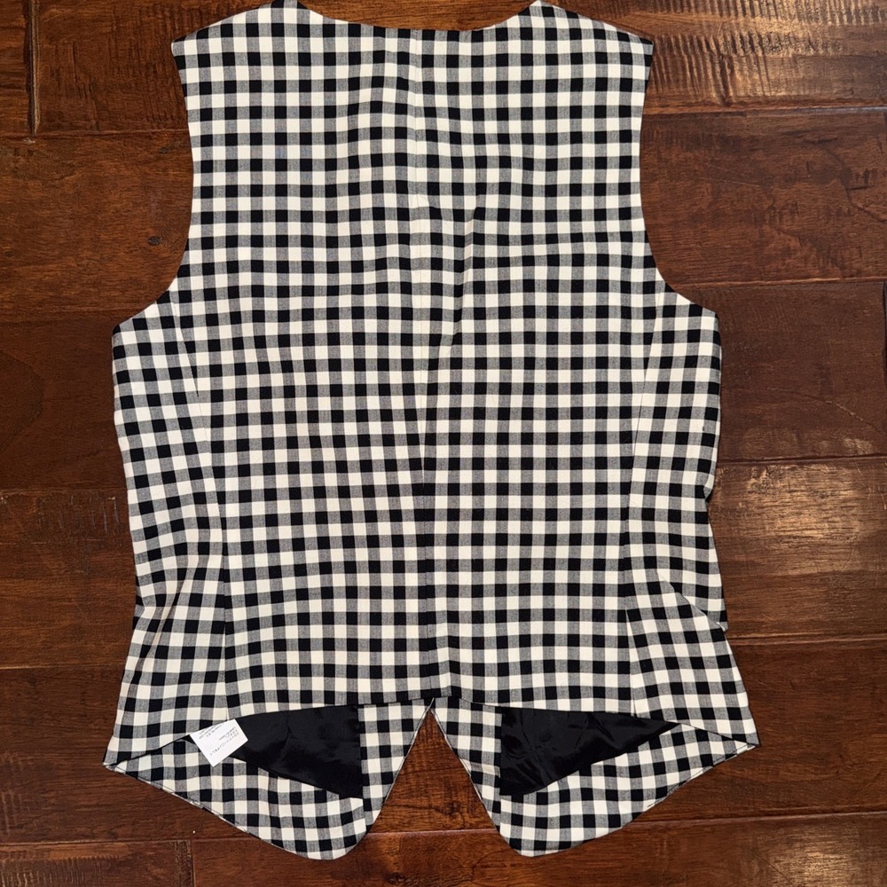 Madewell Single-Breasted Crewneck Vest Size 4 Black White Check Lined NWT - Picture 5 of 10
